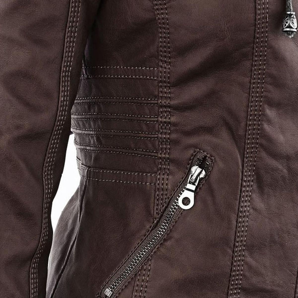 Women&#39;s Hooded PU Leather Jacket With Zipper