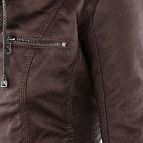Women&#39;s Hooded PU Leather Jacket With Zipper
