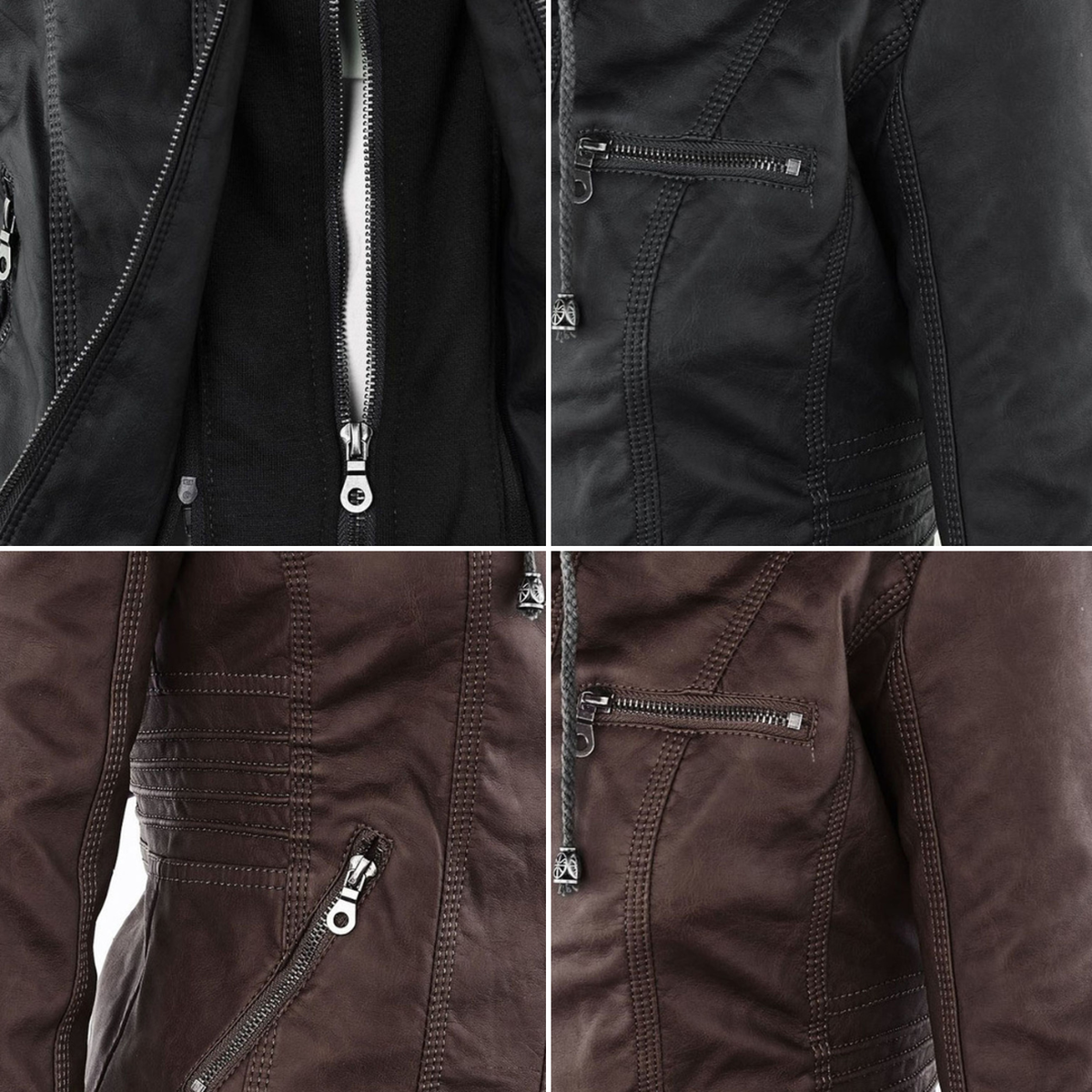 Women&#39;s Hooded PU Leather Jacket With Zipper