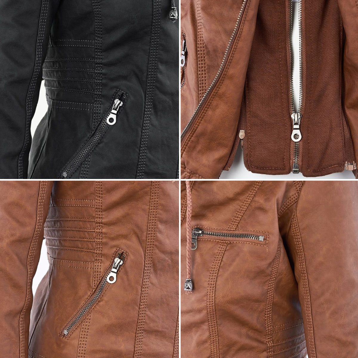 Women&#39;s Hooded PU Leather Jacket With Zipper