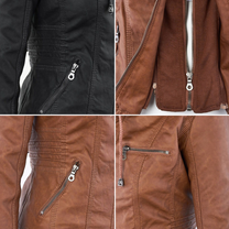 Women&#39;s Hooded PU Leather Jacket With Zipper