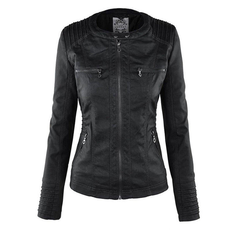 Women&#39;s Hooded PU Leather Jacket With Zipper