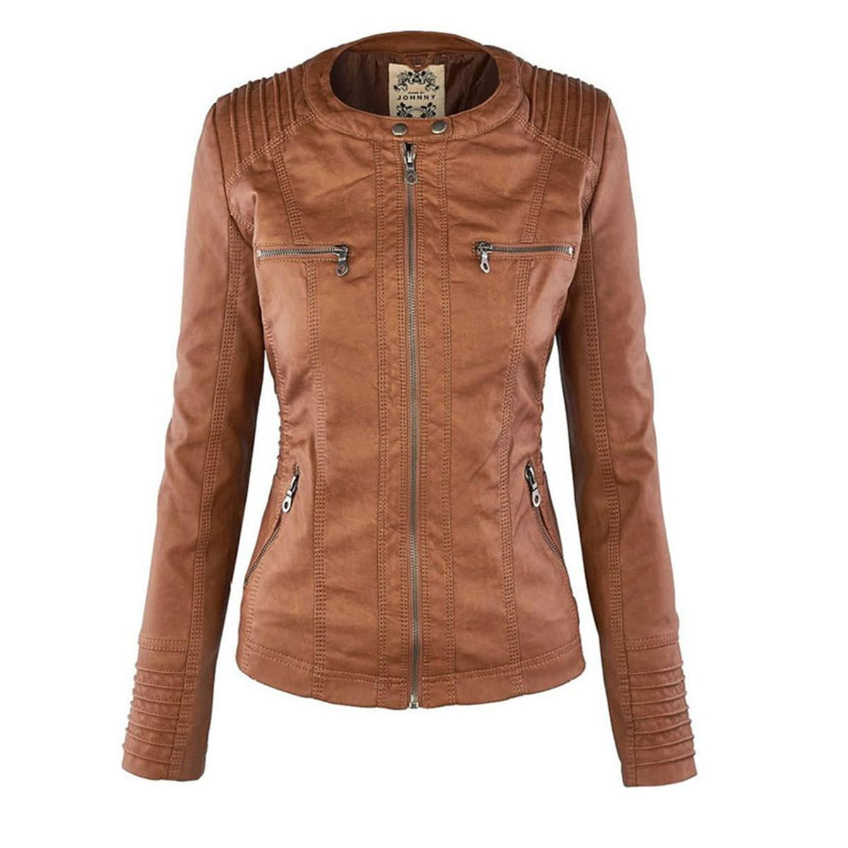 Women&#39;s Hooded PU Leather Jacket With Zipper