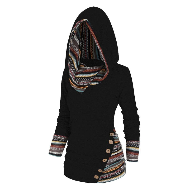 Women&#39;s Hooded Pullover With Tribal Pattern