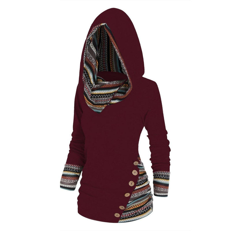 Women&#39;s Hooded Pullover With Tribal Pattern