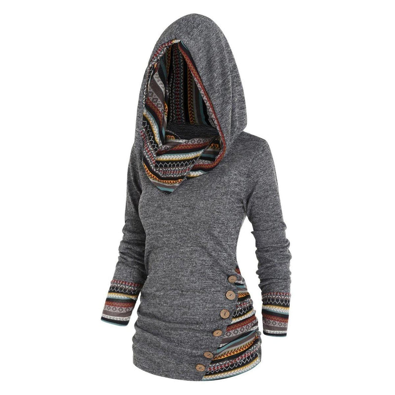 Women&#39;s Hooded Pullover With Tribal Pattern