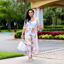Women&#39;s Kimono Set With Trousers - Lightweight Floral Design