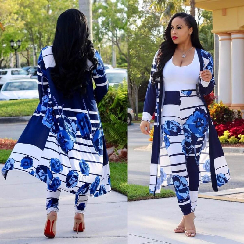 Women&#39;s Kimono Set With Trousers - Lightweight Floral Design