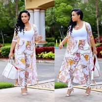 Women&#39;s Kimono Set With Trousers - Lightweight Floral Design