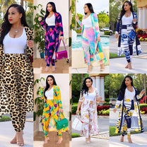 Women&#39;s Kimono Set With Trousers - Lightweight Floral Design