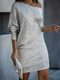 Women&#39;s Knee-Length Party Dress With Contrasting Sequins