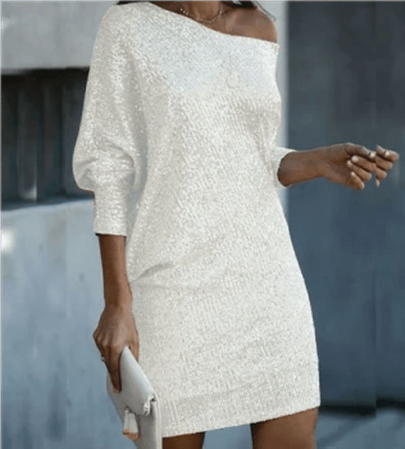 Women&#39;s Knee-Length Party Dress With Contrasting Sequins