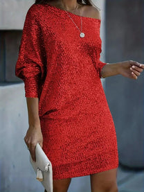 Women&#39;s Knee-Length Party Dress With Contrasting Sequins