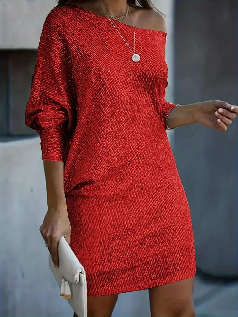 Women&#39;s Knee-Length Party Dress With Contrasting Sequins