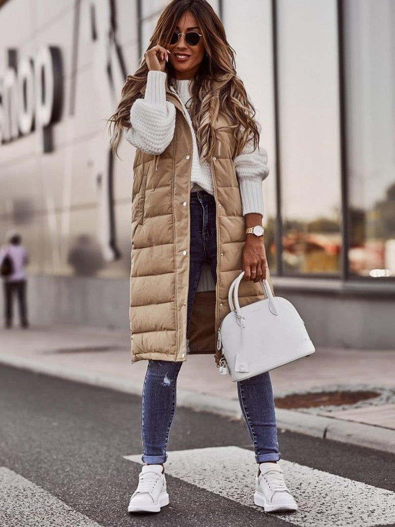 Women&#39;s Knee-Length Quilted Vest