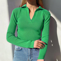 Women&#39;s Knit Pullover With Stylish Collar