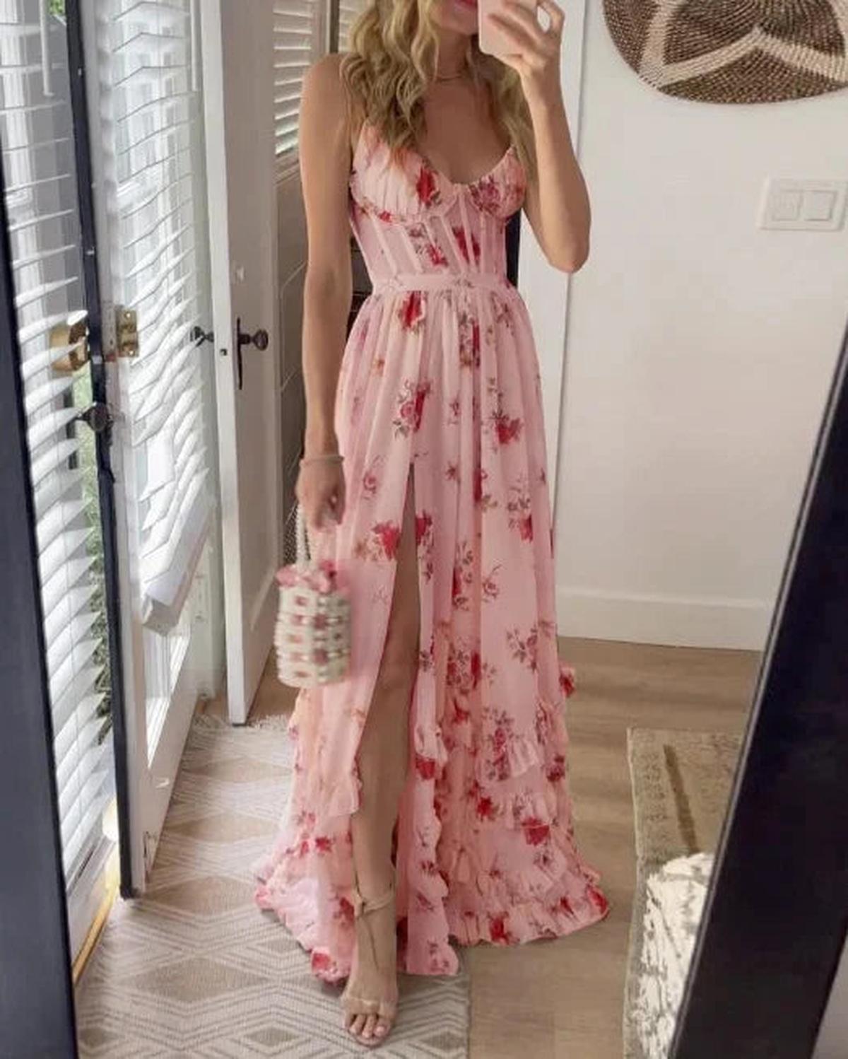 Women&#39;s Lace Floral Midi Dress Evening Wear