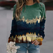 Women&#39;s Landscape Print Pullover - Casual Comfort Sweater