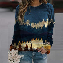 Women&#39;s Landscape Print Pullover - Casual Comfort Sweater