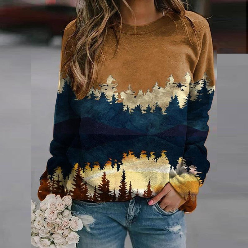 Women&#39;s Landscape Print Pullover - Casual Comfort Sweater