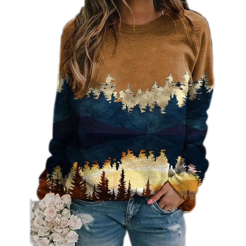 Women&#39;s Landscape Print Pullover - Casual Comfort Sweater