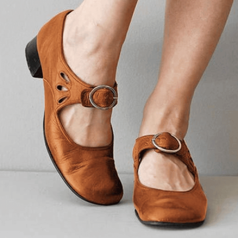 Women&#39;s Leather Sandals With Gel Insole And Wide Heel