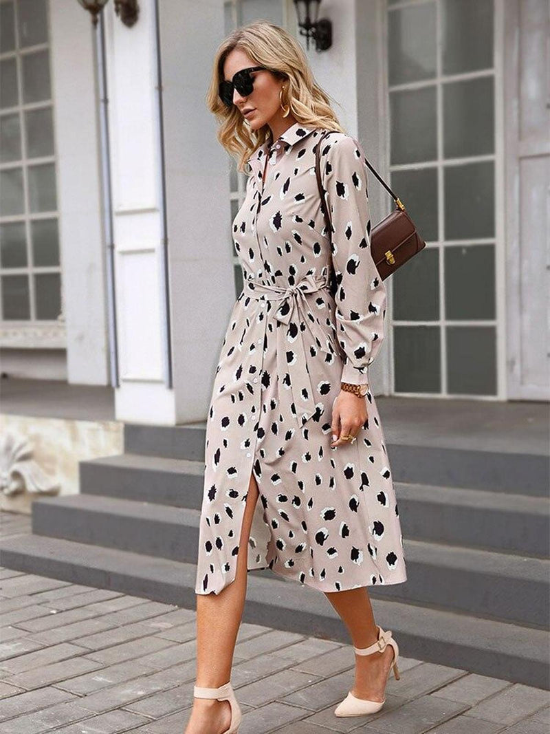 Women&#39;s Leopard Print A-Line Dress With Ruffle Details