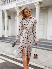 Women&#39;s Leopard Print A-Line Dress With Ruffle Details