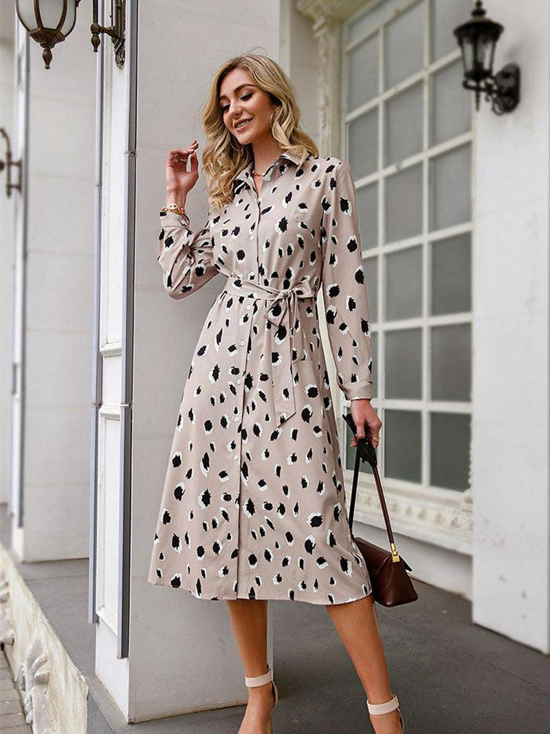Women&#39;s Leopard Print A-Line Dress With Ruffle Details