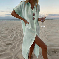 Women&#39;s Lightweight Cotton Blend Shirt Dress