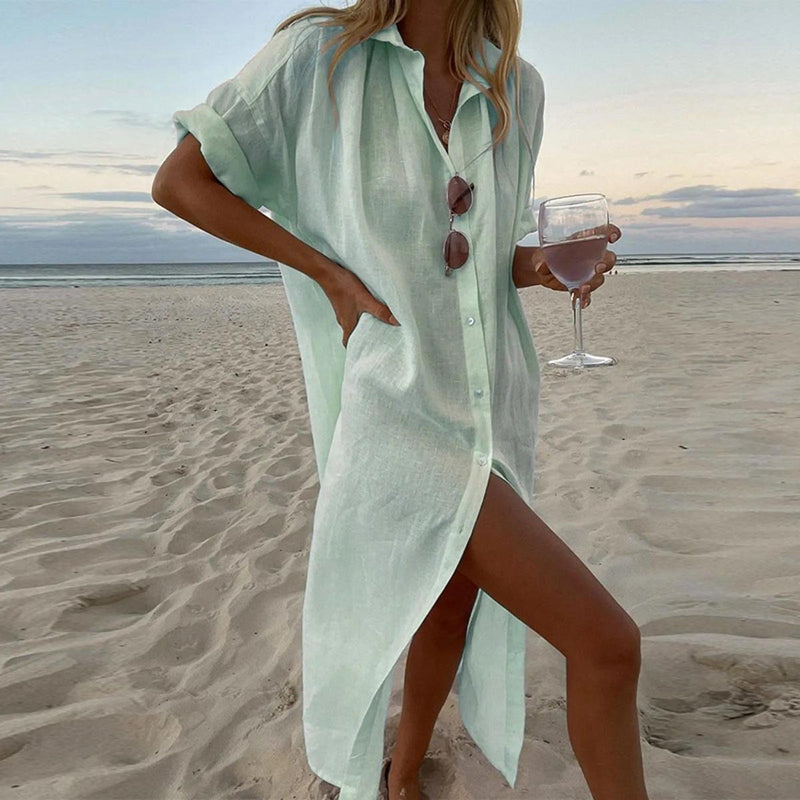 Women&#39;s Lightweight Cotton Blend Shirt Dress