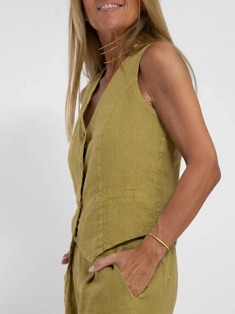 Women&#39;s Lightweight Linen Fitted Vest
