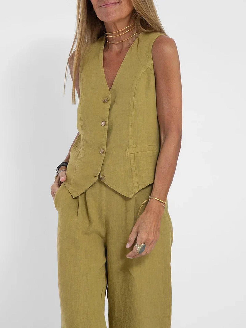 Women&#39;s Lightweight Linen Fitted Vest