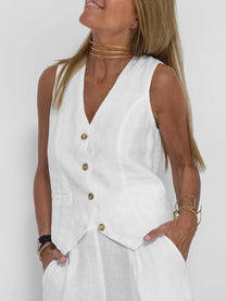 Women&#39;s Lightweight Linen Fitted Vest