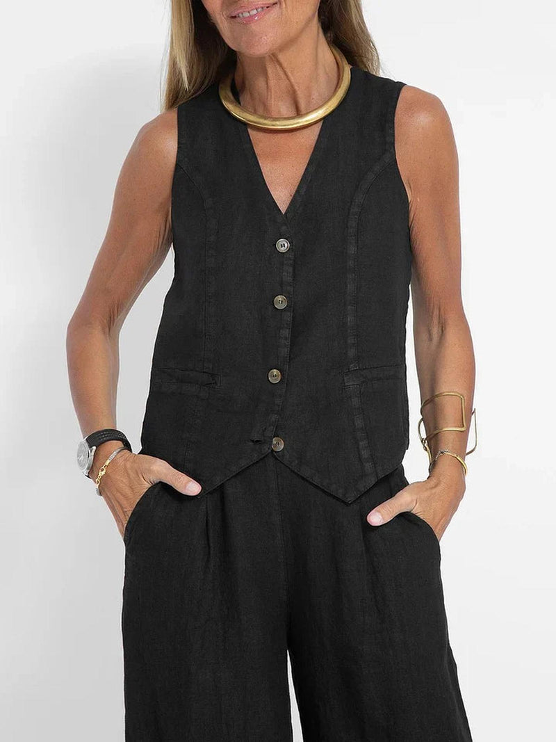 Women&#39;s Lightweight Linen Fitted Vest