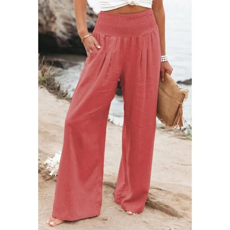 Women&#39;s Lightweight Linen Pants With Elastic Waistband