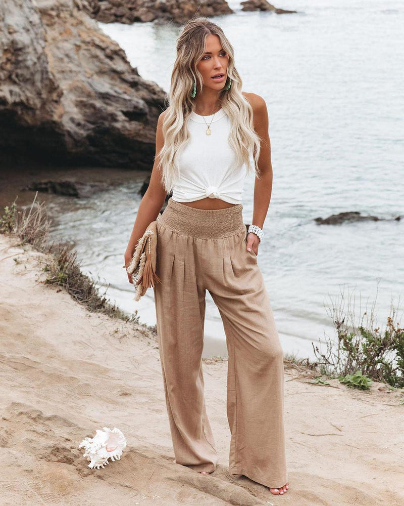 Women&#39;s Lightweight Linen Pants With Elastic Waistband