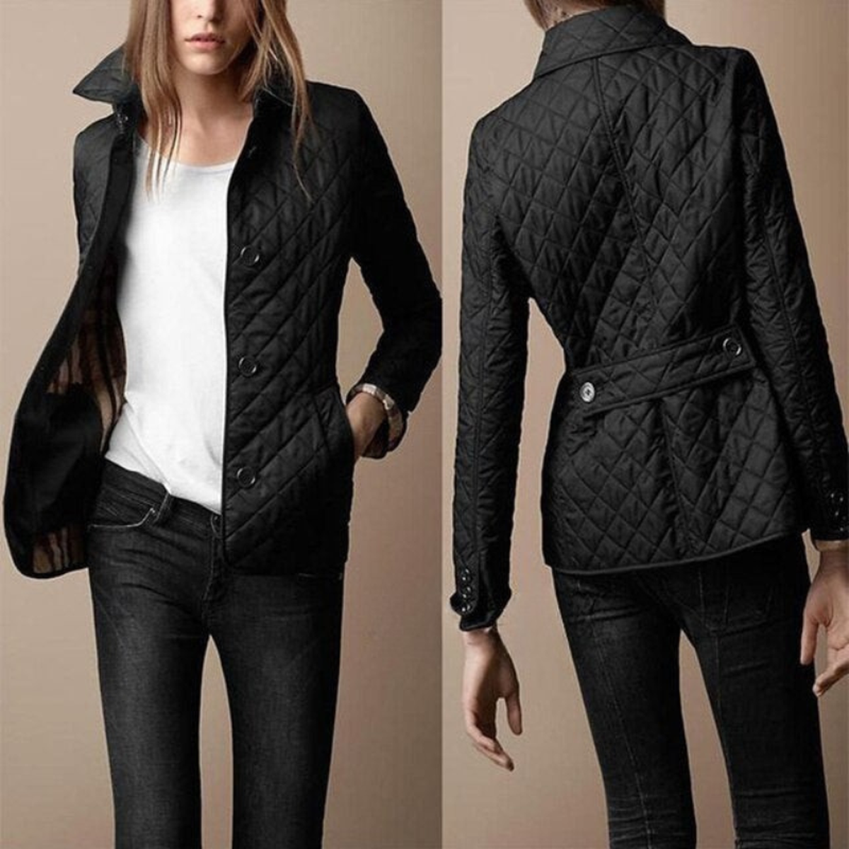 Women&#39;s Lightweight Quilted Button Closure Coat