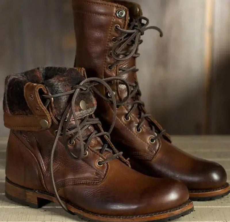 Women&#39;s Lined Leather Boots With Faux Fur