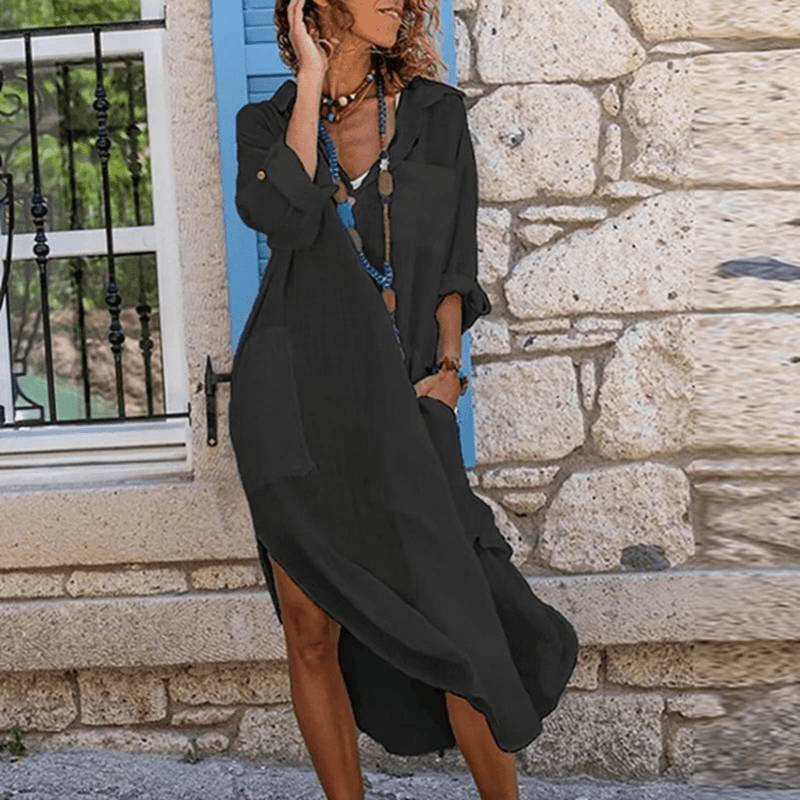 Women&#39;s Linen Button Front Shirt Dress