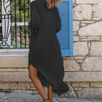Women&#39;s Linen Button Front Shirt Dress