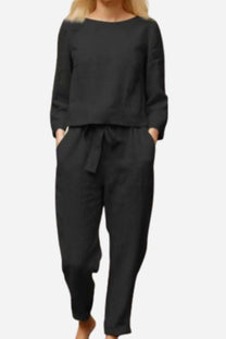 Women&#39;s Linen Long Sleeve Shirt and Pants Set