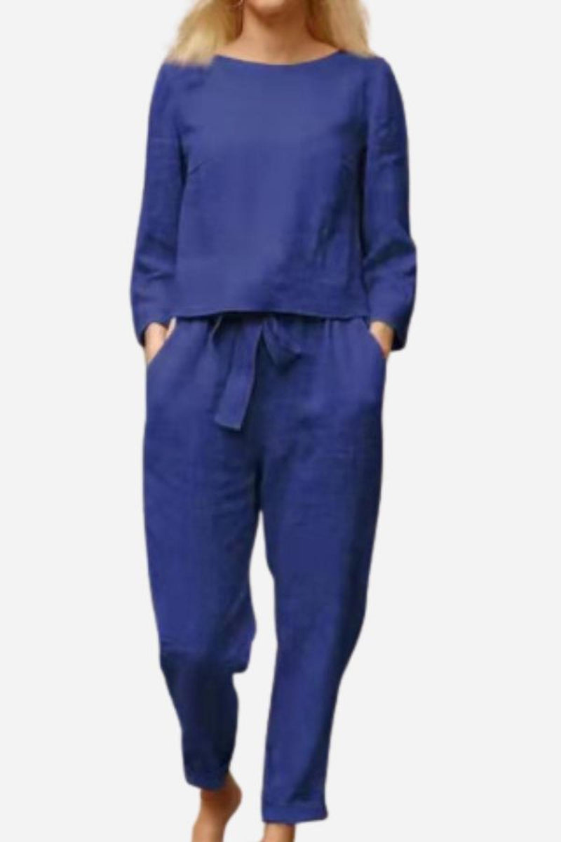 Women&#39;s Linen Long Sleeve Shirt and Pants Set
