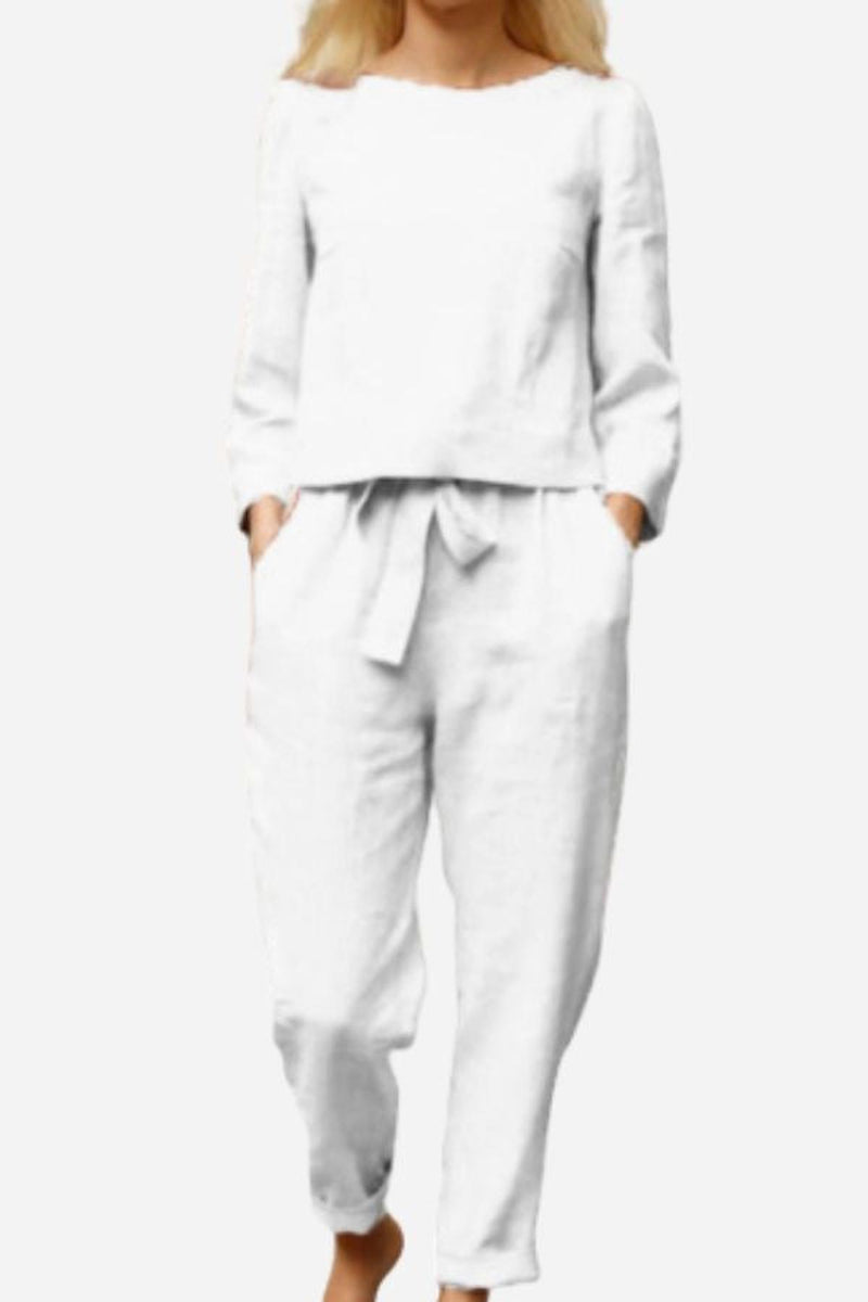 Women&#39;s Linen Long Sleeve Shirt and Pants Set