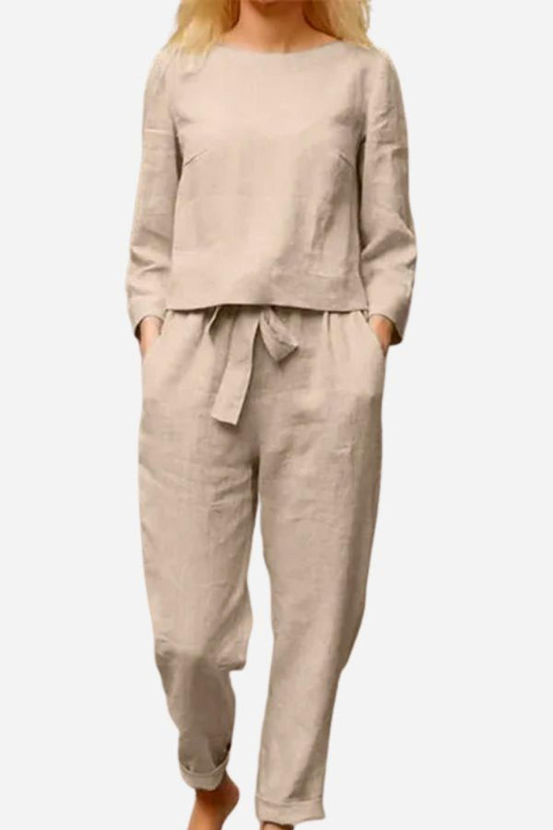 Women&#39;s Linen Long Sleeve Shirt and Pants Set