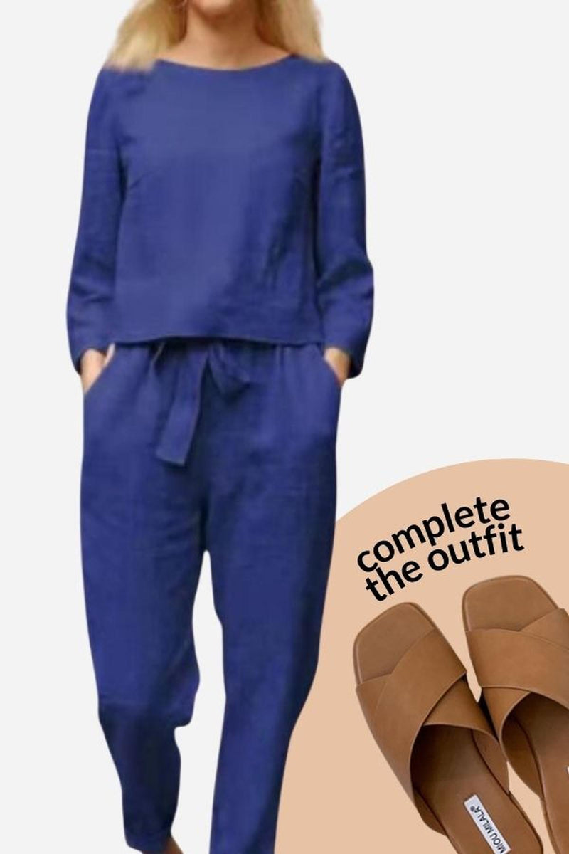 Women&#39;s Linen Long Sleeve Shirt and Pants Set