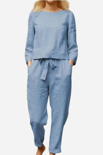 Women&#39;s Linen Long Sleeve Shirt and Pants Set
