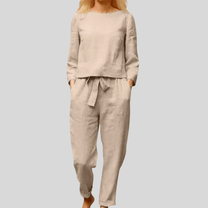 Women&#39;s Linen Long Sleeve Shirt and Pants Set