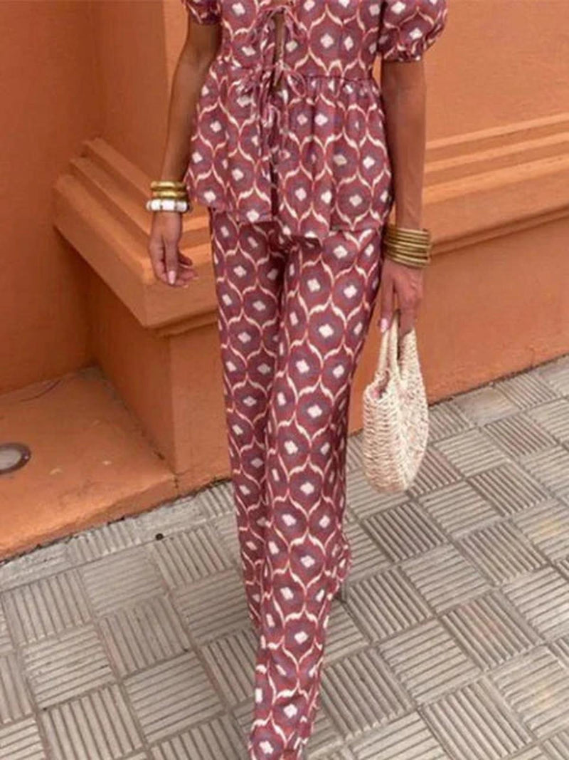 Women&#39;s Linen Puff Sleeve Two-Piece Set
