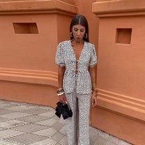Women&#39;s Linen Puff Sleeve Two-Piece Set